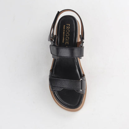 Froggie Shoes Shoes Froggie Women's Triple Velcro straps Sandal-Black Leather - 12667