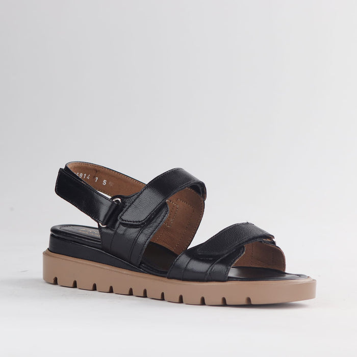 Froggie Shoes Shoes Froggie Women's Triple Velcro straps Sandal-Black Leather - 12667