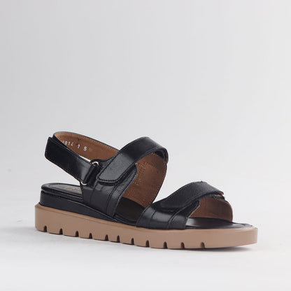 Froggie Shoes Shoes Froggie Women's Triple Velcro straps Sandal-Black Leather - 12667