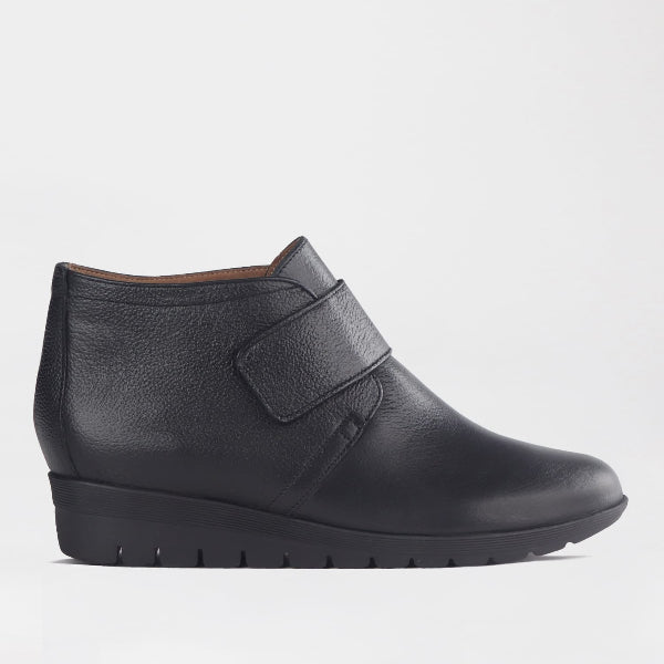 Froggie Shoes Women’s Ankle Boot- Velcro Fastening- Black Leather- 12251 -  side