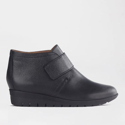 Froggie Shoes Women’s Ankle Boot- Velcro Fastening- Black Leather- 12251 -  side