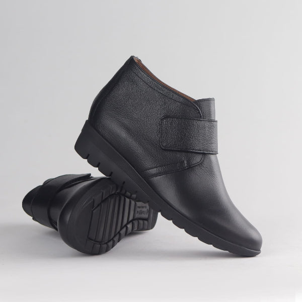 Froggie Shoes Women’s Ankle Boot- Velcro Fastening- Black Leather- 12251 - pair