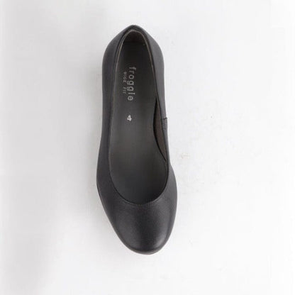 Froggie Wider Fit Court Shoe in Black - 10099 - top angle.