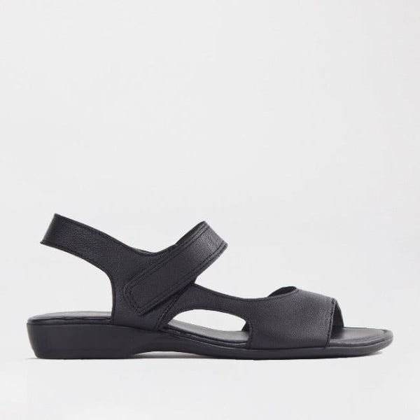 Froggie Wider Fit Slingback Flat Sandal in Black - 12221 - single side.
