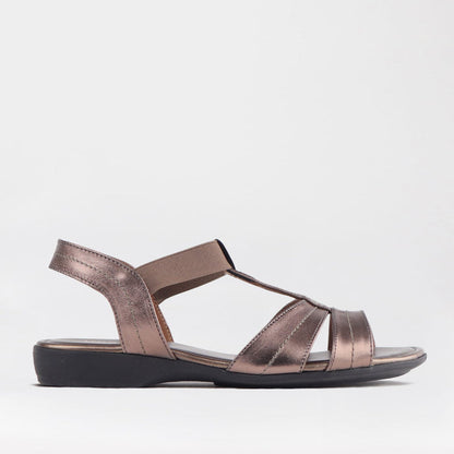 Froggie Shoes Shoes Froggie Women's Wider Fit Slingback Flat Sandal-Lead Metallic - 11016