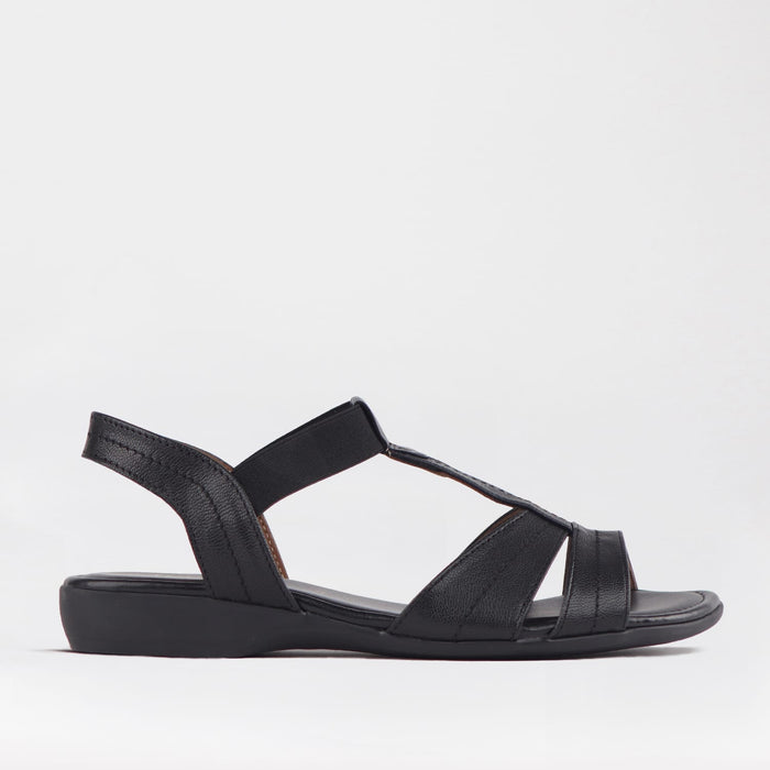 Froggie Shoes Shoes Froggie Women's Wider Fit Slingback Flat Sandal-Black Leather - 11016