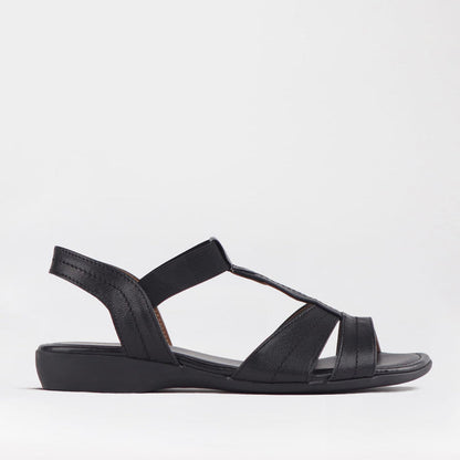 Froggie Shoes Shoes Froggie Women's Wider Fit Slingback Flat Sandal-Black Leather - 11016