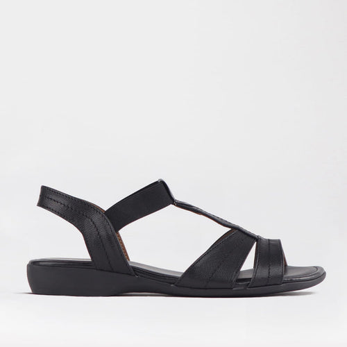 Froggie Shoes Shoes Froggie Women's Wider Fit Slingback Flat Sandal-Black Leather - 11016