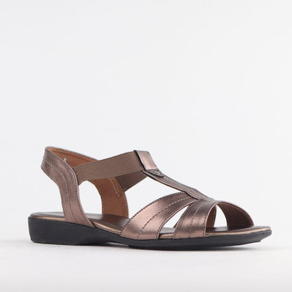 Froggie Shoes Shoes Froggie Women's Wider Fit Slingback Flat Sandal-Lead Metallic - 11016