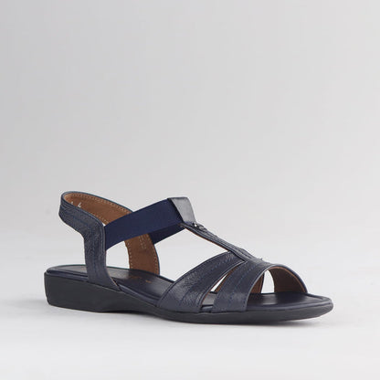 Froggie Shoes Shoes Froggie Women's Wider Fit Slingback Flat Sandal-Navy Leather - 11016