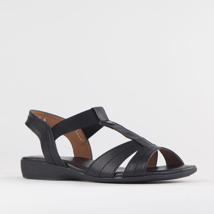 Froggie Shoes Shoes Froggie Women's Wider Fit Slingback Flat Sandal-Black Leather - 11016
