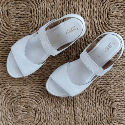 Froggie Wider Fit Slingback Flat Sandal in White - 12221 - close up