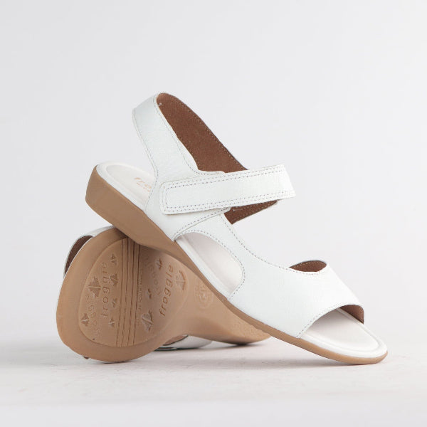 Froggie Wider Fit Slingback Flat Sandal in White - 12221 - pair.