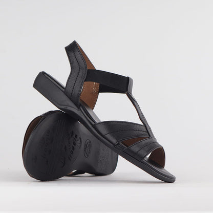 Froggie Shoes Shoes Froggie Women's Wider Fit Slingback Flat Sandal-Black Leather - 11016