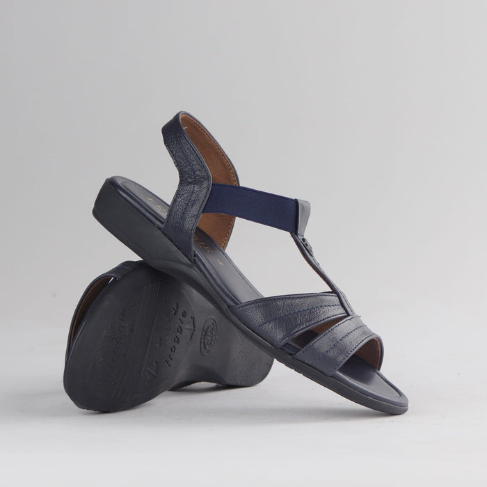Froggie Shoes Shoes Froggie Women's Wider Fit Slingback Flat Sandal-Navy Leather - 11016