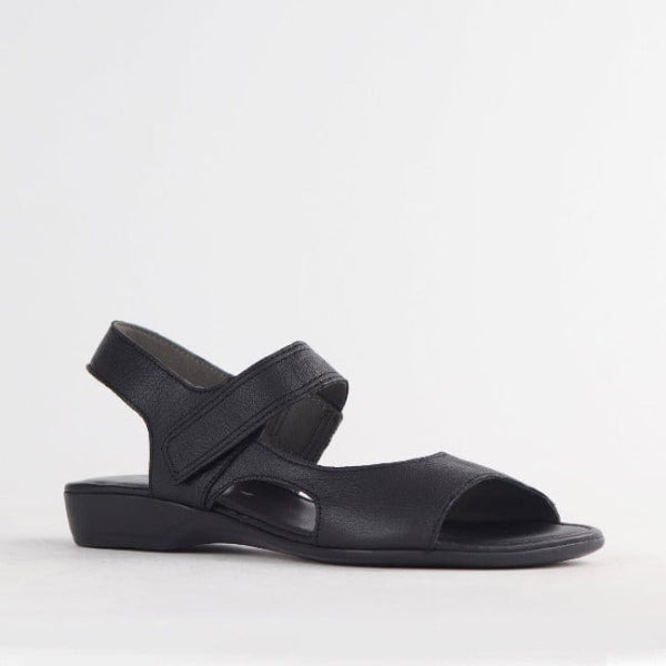 Froggie Wider Fit Slingback Flat Sandal in Black - 12221 - side angle.