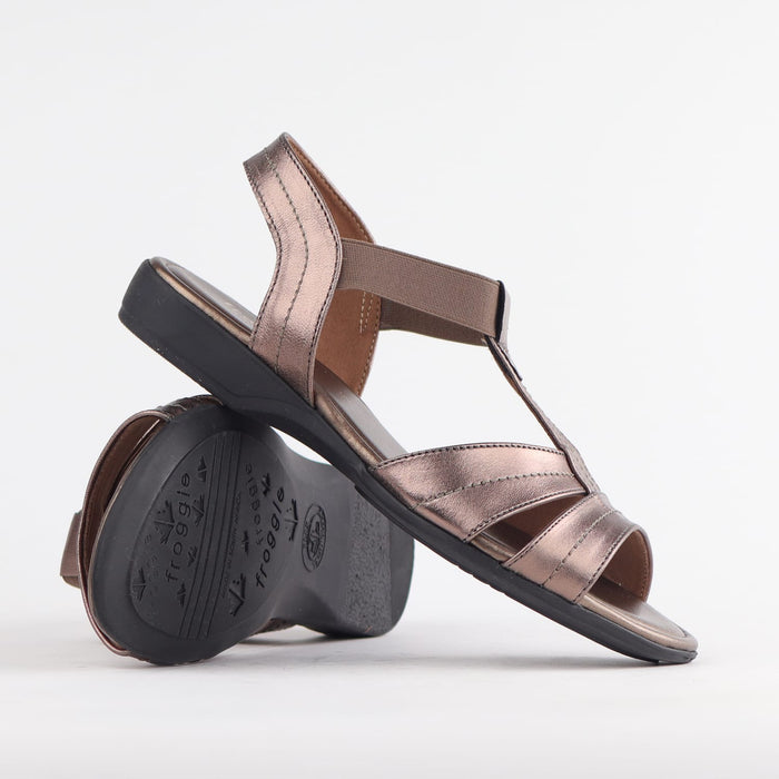Froggie Shoes Shoes Froggie Women's Wider Fit Slingback Flat Sandal-Lead Metallic - 11016