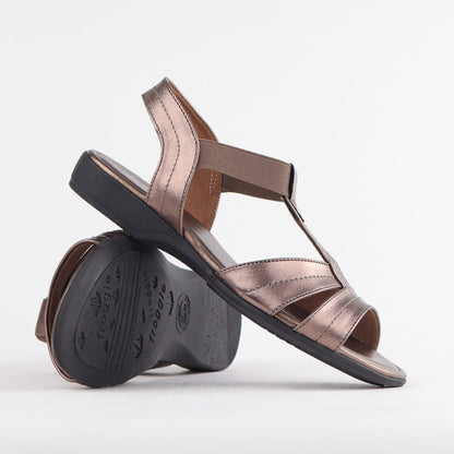 Froggie Shoes Shoes Froggie Women's Wider Fit Slingback Flat Sandal-Lead Metallic - 11016