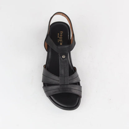 Froggie Shoes Shoes Froggie Women's Wider Fit Slingback Flat Sandal-Black Leather - 11016