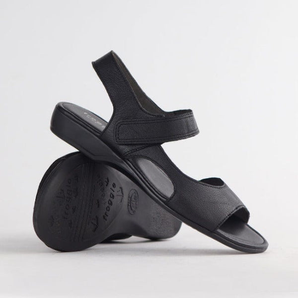 Froggie Wider Fit Slingback Flat Sandal in Black - 12221 - pair.