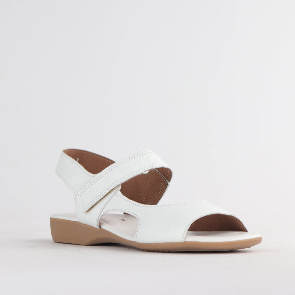 Froggie Wider Fit Slingback Flat Sandal in White - 12221 - side angle.