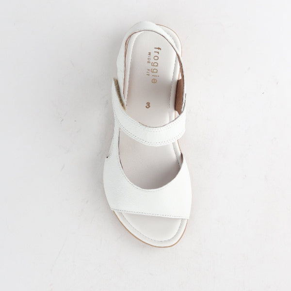 Froggie Wider Fit Slingback Flat Sandal in White - 12221 - top angle.