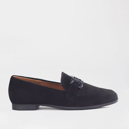 Froggie Shoes Loafers Froggie Womens Loafer-Chain Detail - Black Suede  - 12998