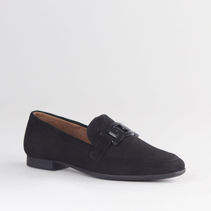 Froggie Shoes Loafers Froggie Womens Loafer-Chain Detail - Black Suede  - 12998